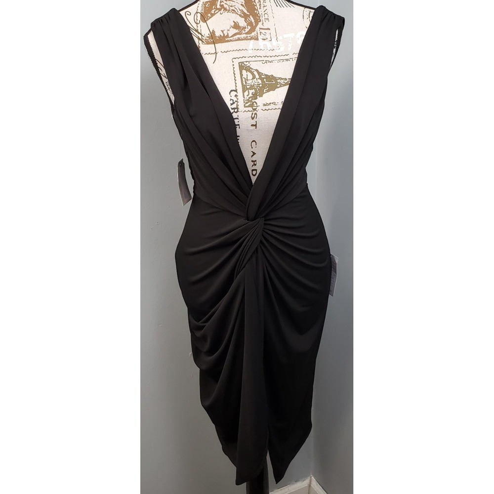 Katie May Midi Dress Womens Small Black Twist Front Sexy Backless Plunge V-Neck
